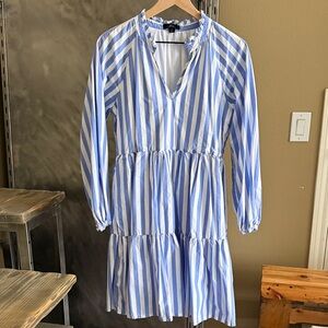 J. Crew Blue and White Striped Long Sleeve Dress